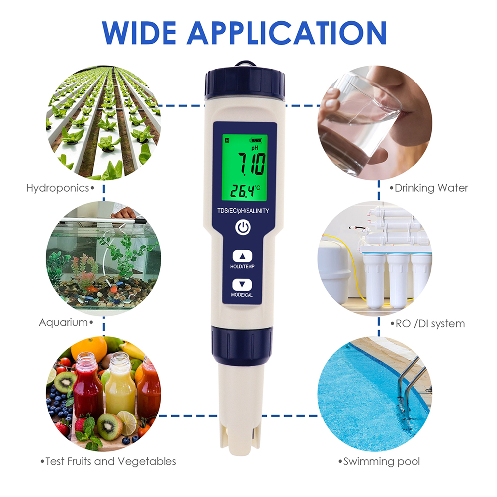 5 IN 1 PH 温度 TDS EC 塩分計デジタル防水自 - Ph Meter Digital Water Tester のレビューと価格